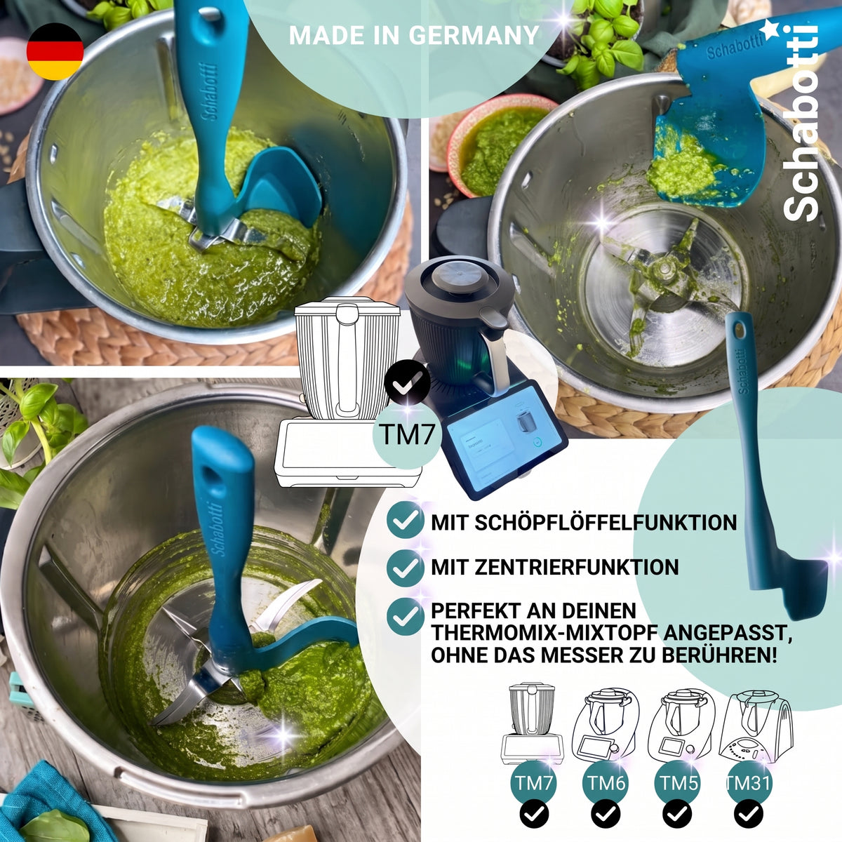 Schabotti Drehspachtel im Thermomix Mixtopf – Pesto restlos entnehmen, ohne das Messer zu berühren