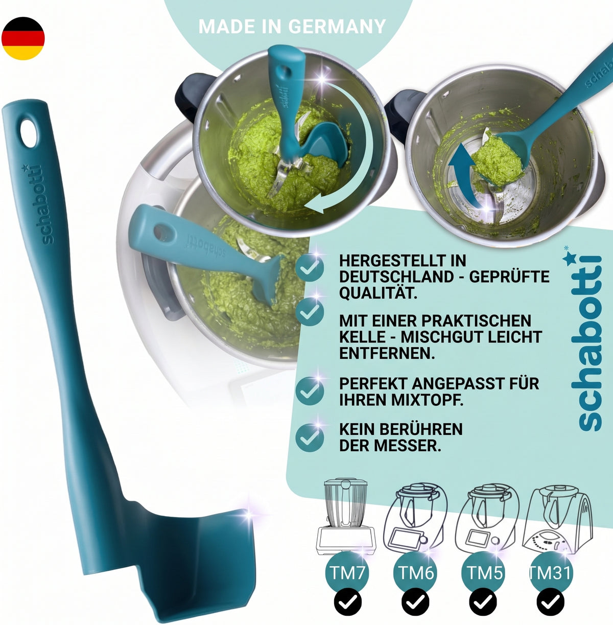 Schabotti Drehspachtel für Thermomix TM7, TM6, TM5 und TM31 – Made in Germany, Kelle, kein Berühren der Messer