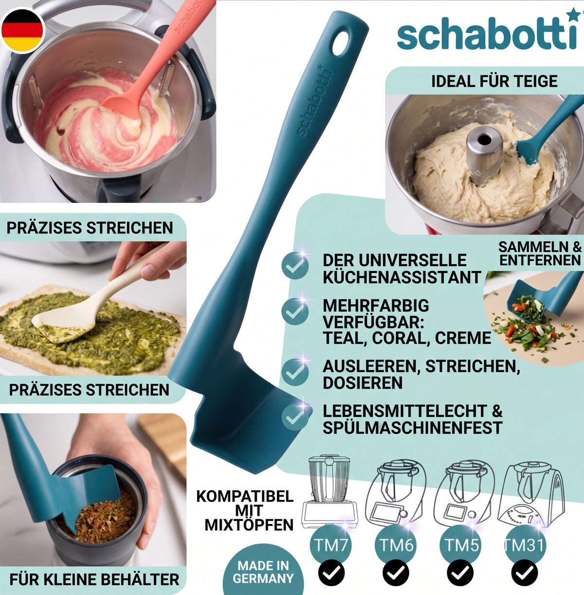 Schabotti Drehspachtel – ideal für Teige, präzises Streichen, kleine Behälter, lebensmittelecht und spülmaschinenfest